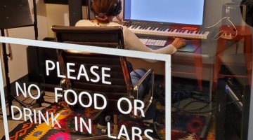 IMRC Center intern, Ariana hard at work in the Electronic Music Production Lab at IMRC Center